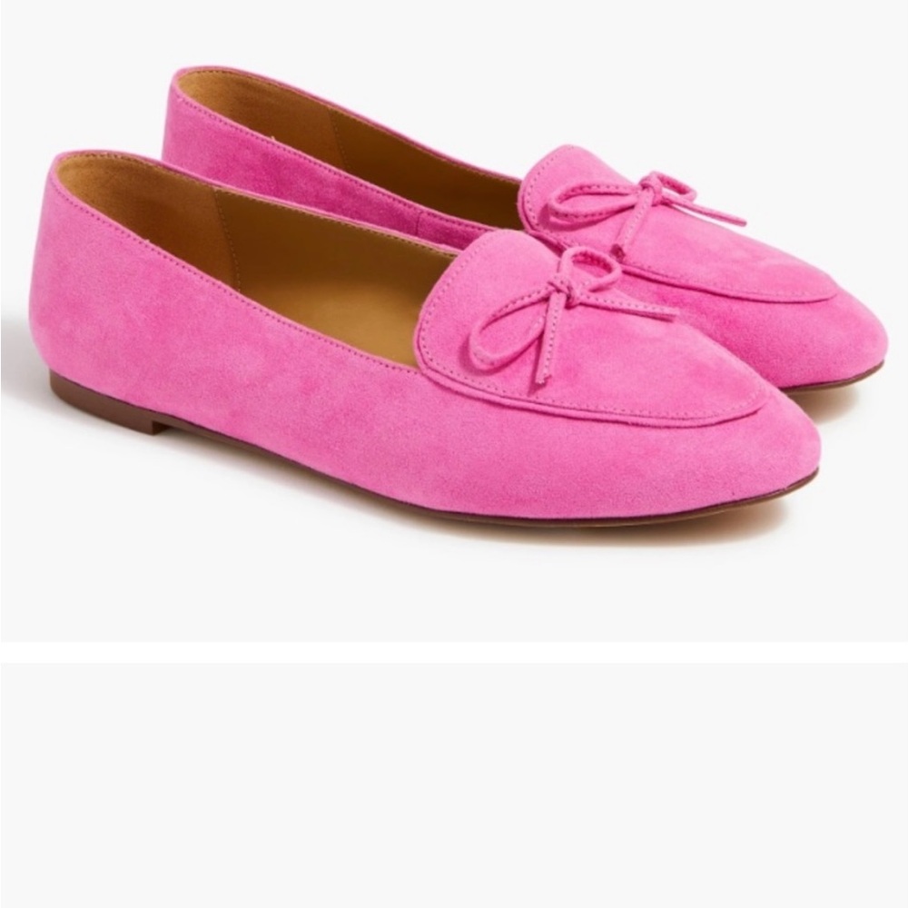 New J. Crew Bow Slip On Loafers Pink Fuschia Faux Suede Size 7